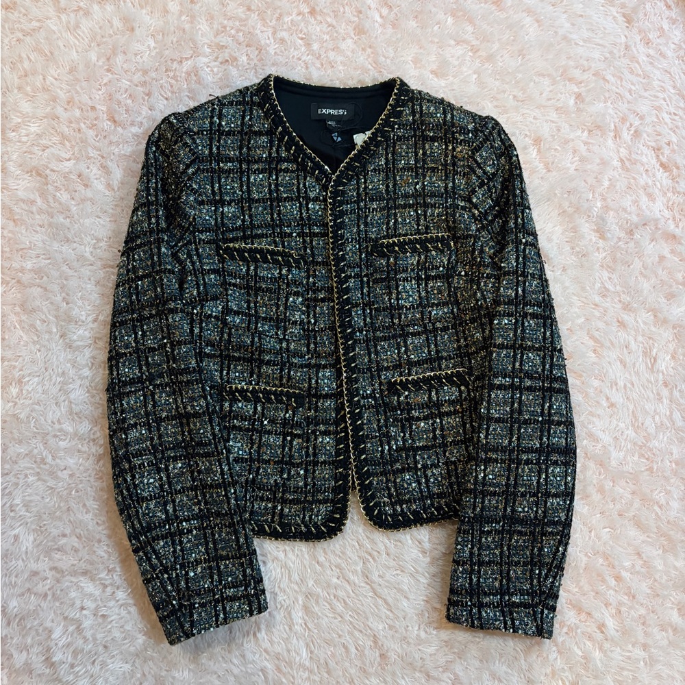 Express Black and Gold Tweed Blazer